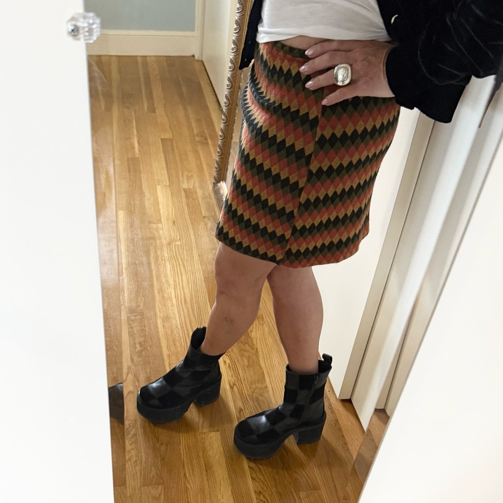 Express Tricot Knit Mini Skirt 5/6 Harlequin Diamond Pattern EUC